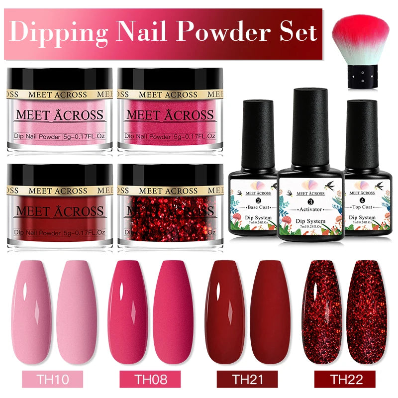 5g Dipping Nail Powder Set Red Nail Glitter Dipping System Kit For Manicure Nail Art Decorations Natural Dry Without Lamp Cure