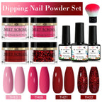 5g Dipping Nail Powder Set Red Nail Glitter Dipping System Kit For Manicure Nail Art Decorations Natural Dry Without Lamp Cure