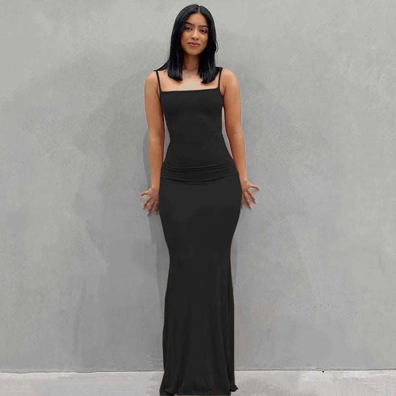 Satin Slip Sleeveless Backless Maxi Dress Women 2023 Summer Bodycon Elegant Sexy Outfits Ladies Birthday Party Club Sundress