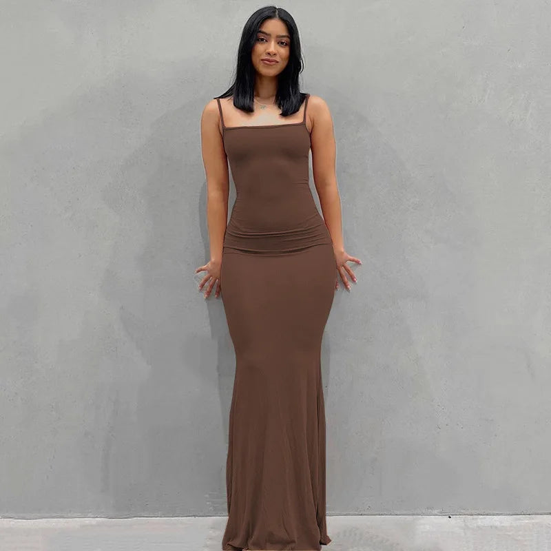 Satin Slip Sleeveless Backless Maxi Dress Women 2023 Summer Bodycon Elegant Sexy Outfits Ladies Birthday Party Club Sundress