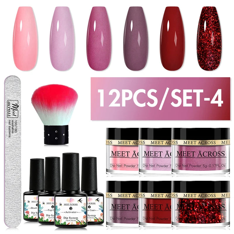 5g Dipping Nail Powder Set Red Nail Glitter Dipping System Kit For Manicure Nail Art Decorations Natural Dry Without Lamp Cure