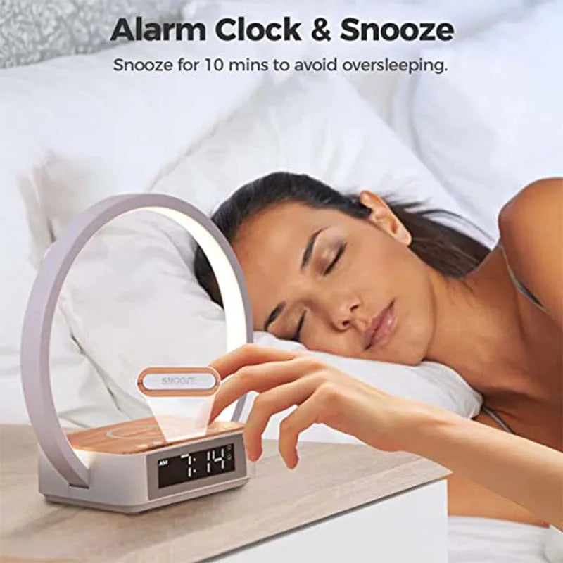 Multifunctional Night Light Atmosphere Lamps Digital Alarm Clock Speaker Wireless Charger Children Sleep Bedroom Decoration 2025