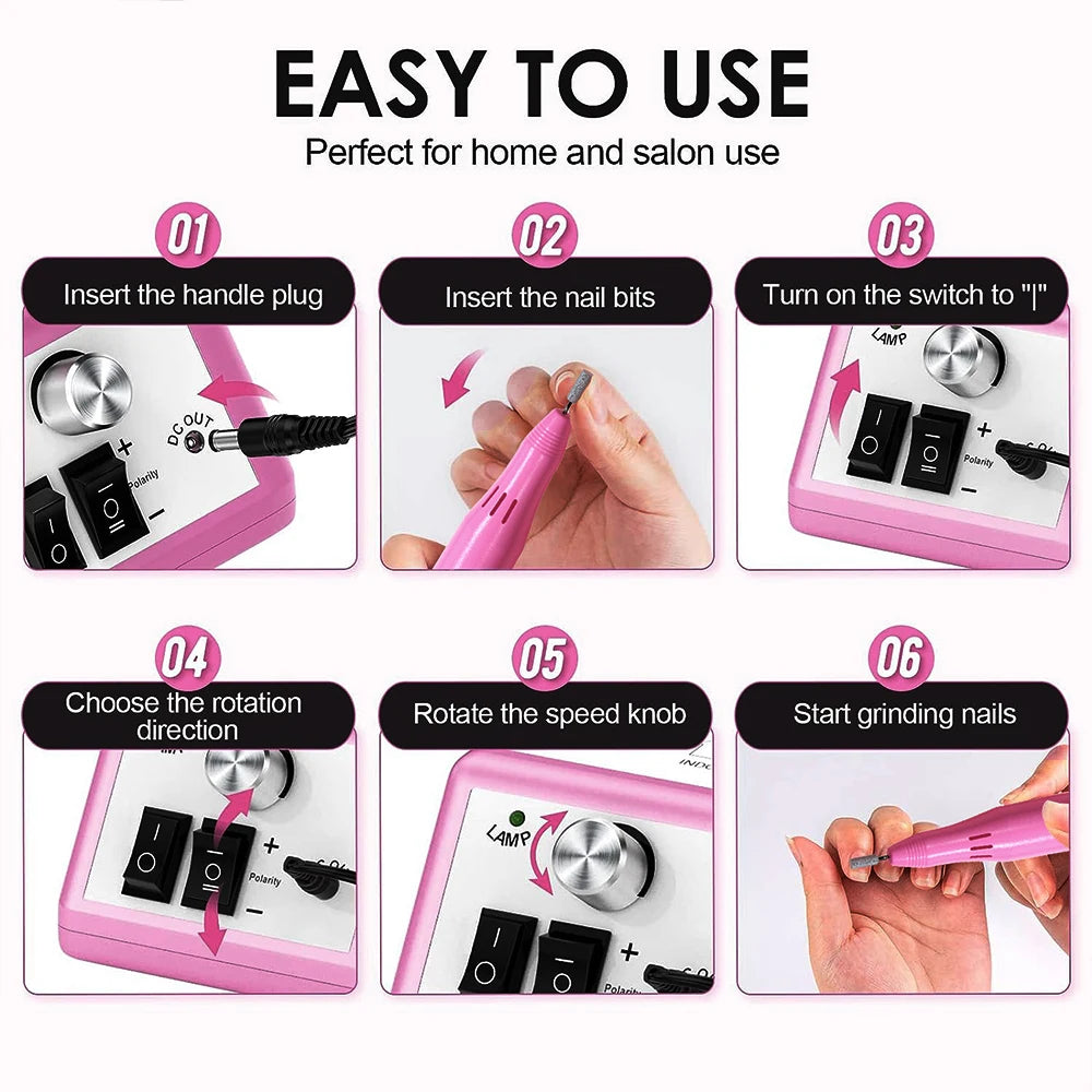 YIKOOLIN Electric Nail Drill Machine Nail File Drill Set Kit for Acrylic Nails Gel Nail Nail Art Polisher Sets Home Use