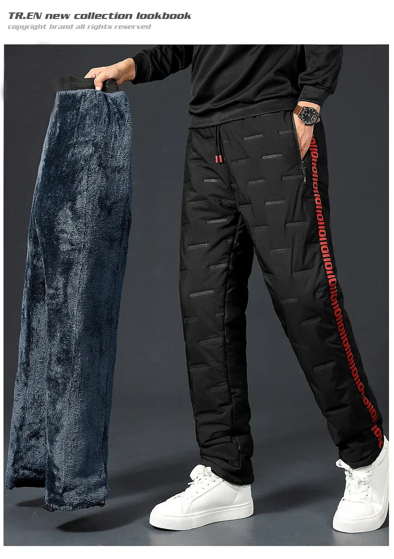 Winter Lambswool Down Pants Warm Thicken Sweatpants Men Fashion Joggers Water Proof Casual Pants Men Brand Plus Fleece Trousers