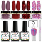 5g Dipping Nail Powder Set Red Nail Glitter Dipping System Kit For Manicure Nail Art Decorations Natural Dry Without Lamp Cure