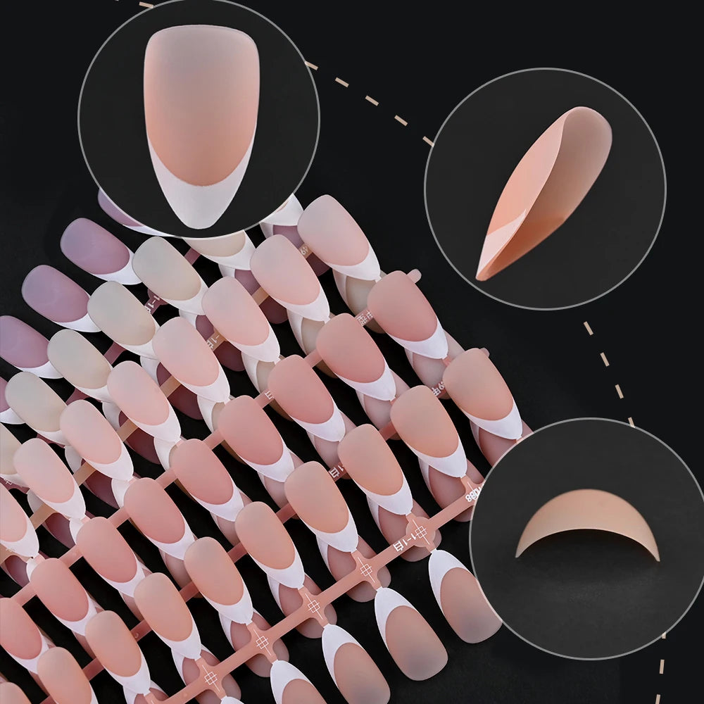 150Pcs Medium Almond French False Nails Matte Nude/Pink Soft Gel White French Press On Nails 0.75-2.6cm ABS Artificial Nail Tips