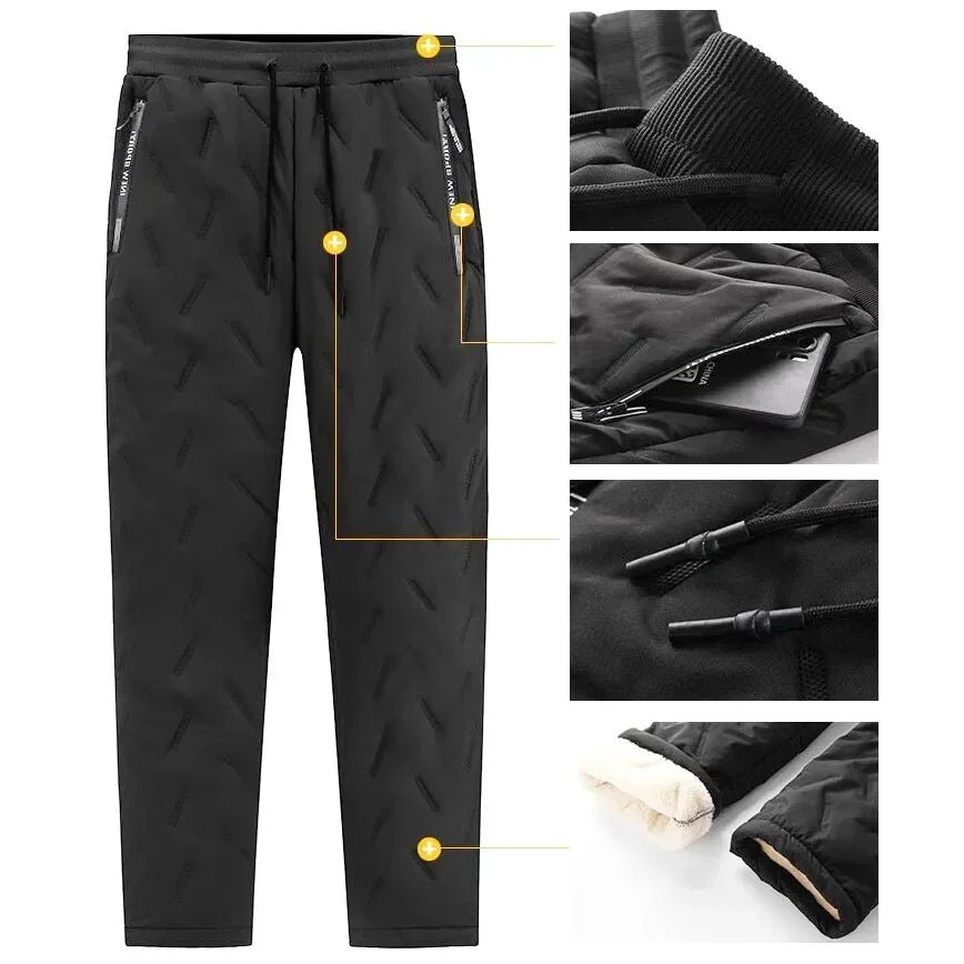 Winter Down Cotton Pants Men's Outdoor Plush Thick Velvet Warm Sports Pants Lambswol Casual Waterproof Windproof Ski Pants 7XL