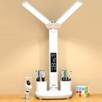 LED Desk Lamp with Calendar Temperature Clock Night Light USB Rechargeable Wireless Table Lamp Touch Control Camping Light