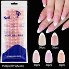 150Pcs Medium Almond French False Nails Matte Nude/Pink Soft Gel White French Press On Nails 0.75-2.6cm ABS Artificial Nail Tips