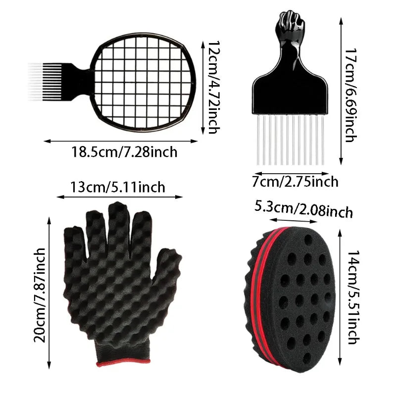 4Pcs Hair Curly Sponge Gloves Magic Curly Barber Curling Twist Sponge Gloves Brush Hair Brush Sponges for Black Men
