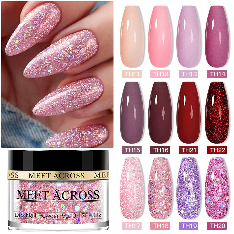 5g Dipping Nail Powder Set Red Nail Glitter Dipping System Kit For Manicure Nail Art Decorations Natural Dry Without Lamp Cure