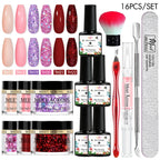 5g Dipping Nail Powder Set Red Nail Glitter Dipping System Kit For Manicure Nail Art Decorations Natural Dry Without Lamp Cure