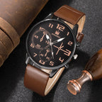 5PCS Set Fashion Mens Sports Bracelet Watches For Men Retro Big Dial Quartz Wrist Watch Classic Male Casual Brown Leather Watch