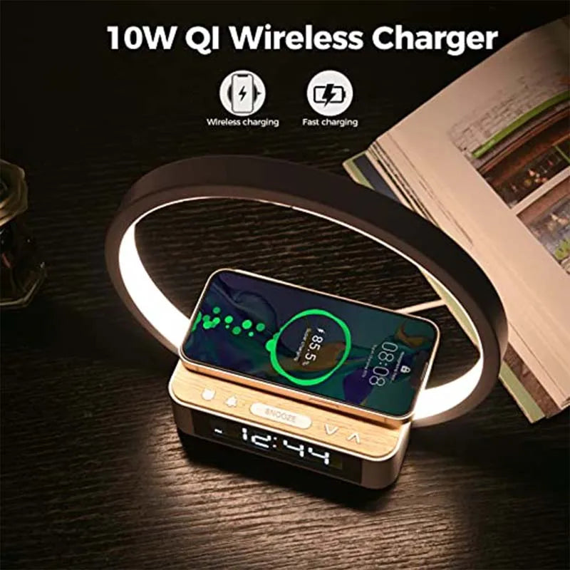 Multifunctional Night Light Atmosphere Lamps Digital Alarm Clock Speaker Wireless Charger Children Sleep Bedroom Decoration 2025