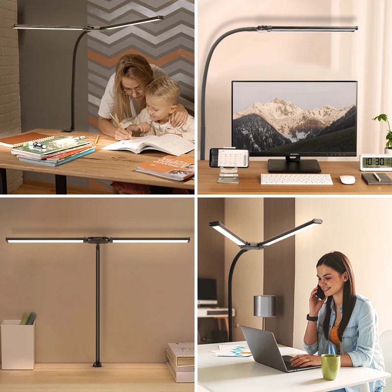 Desk Lamps Double Head LED Stepless Dimmable Led USB Table Lamp for Office Study Reading Lighting Fixture Computer Monitor Light