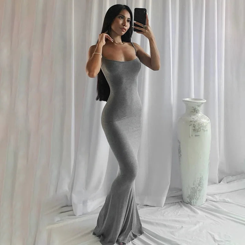 Satin Slip Sleeveless Backless Maxi Dress Women 2023 Summer Bodycon Elegant Sexy Outfits Ladies Birthday Party Club Sundress