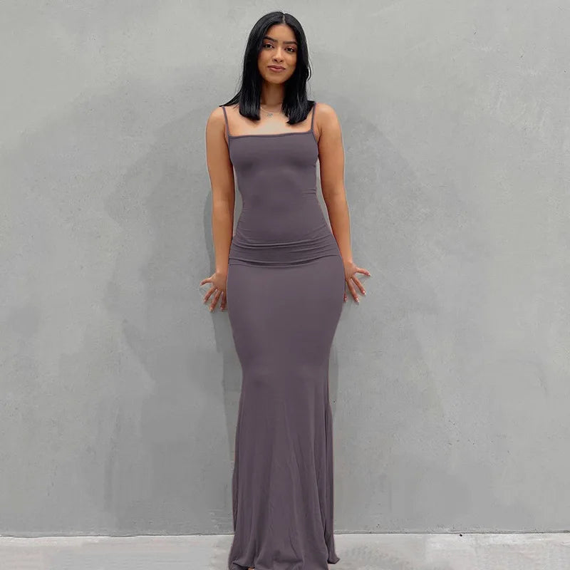 Satin Slip Sleeveless Backless Maxi Dress Women 2023 Summer Bodycon Elegant Sexy Outfits Ladies Birthday Party Club Sundress