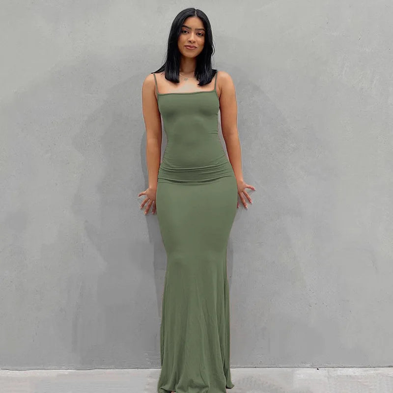 Satin Slip Sleeveless Backless Maxi Dress Women 2023 Summer Bodycon Elegant Sexy Outfits Ladies Birthday Party Club Sundress