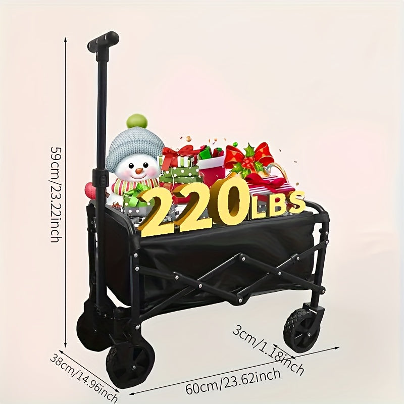 220LBS/ 450LBS/ 680LBS All Terrain Heavy Duty Folding Cart, Large Capacity Camper Suitable for Yard Shopping/ Sports/ Outdoor/ Gardening Equipment Handling, Black Multifunctional Utility Cart, Gardening Transport, Shopping Ca