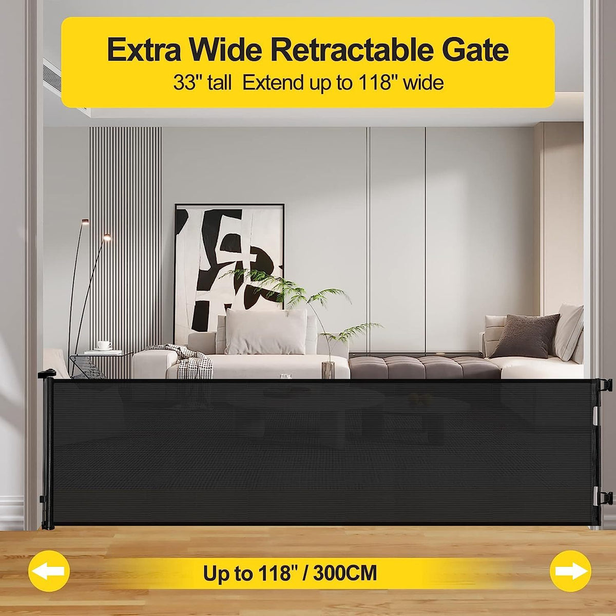 Retractable Baby Gate, Mesh Baby Gate Or Mesh Dog Gate, 33" Tall, Extends Up To 55" Wide - Child Safety Gate For Doorways, Stairs, Hallways, Indoor/Outdoor - For Parents & Pet Owners -  Provides Secure Containment - Ideal Gif