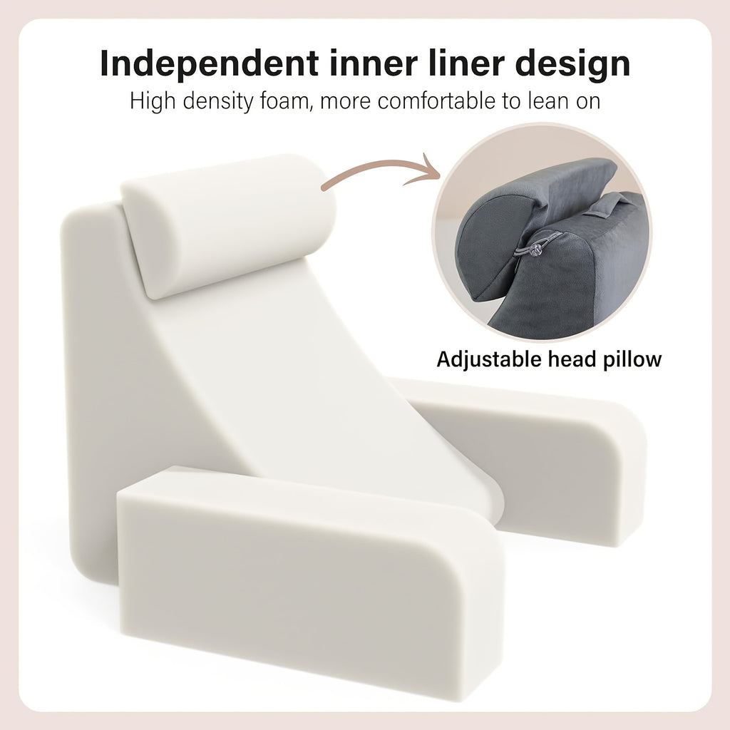 1pc Grey Reading Pillow, Soft Compressible Back Support with Arms, Machine Washable, Knitted Polyester Cover, Full Body Comfort for Bed, Chair, TV, Gaming - Adult Backrest Pillow