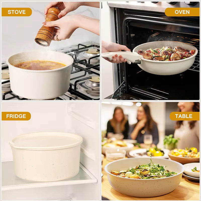 21-Piece Non-Stick Ceramic Cookware Set with Sensor Handles in Milky White