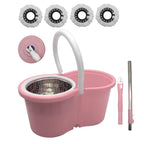 Mop and Bucket Set, 360° Spin Mop and Bucket with Wringer Set and 4 Microfiber Mop Refills, Stainless Steel, Extended Handle Spinning Mop Bucket System for Floor Cleaning