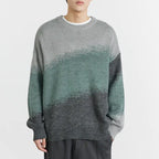 Men's Round Neck Sweater with Gradient Color Contrast
