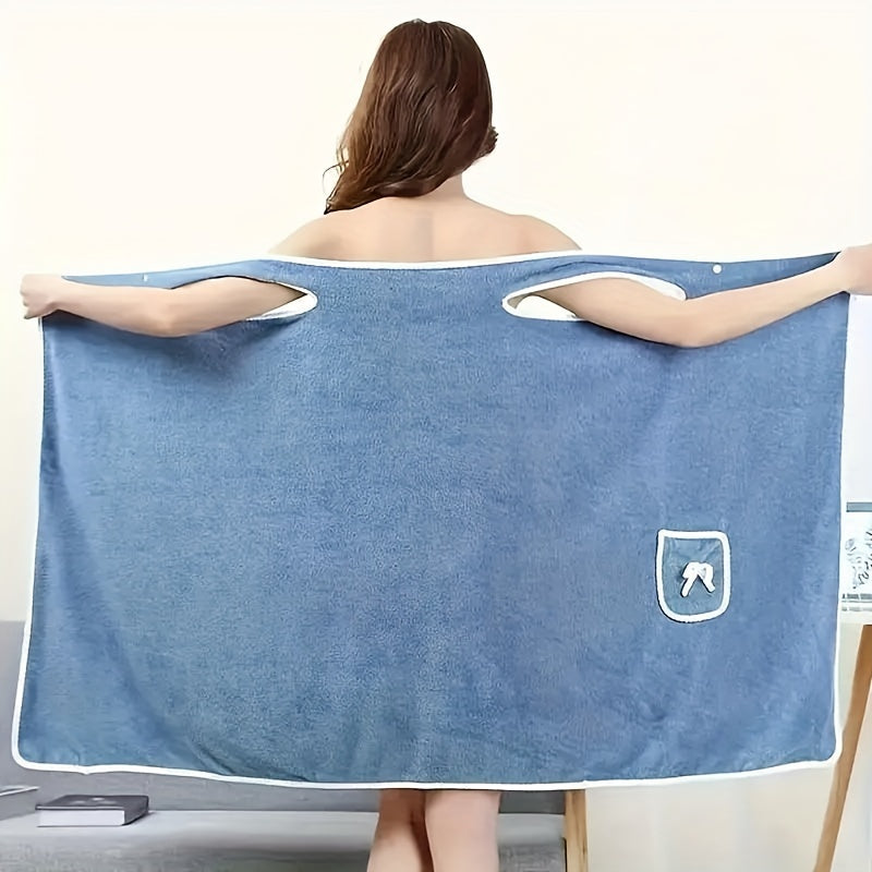 1pc Ultra-Soft Coral Velvet Bath Towel Skirt with Bowknot Design - Quick Dry, No Hair Loss, One Size Fits Most (5'2"-5'74", 132lbs-176lbs), Grey with White Pockets & Ties