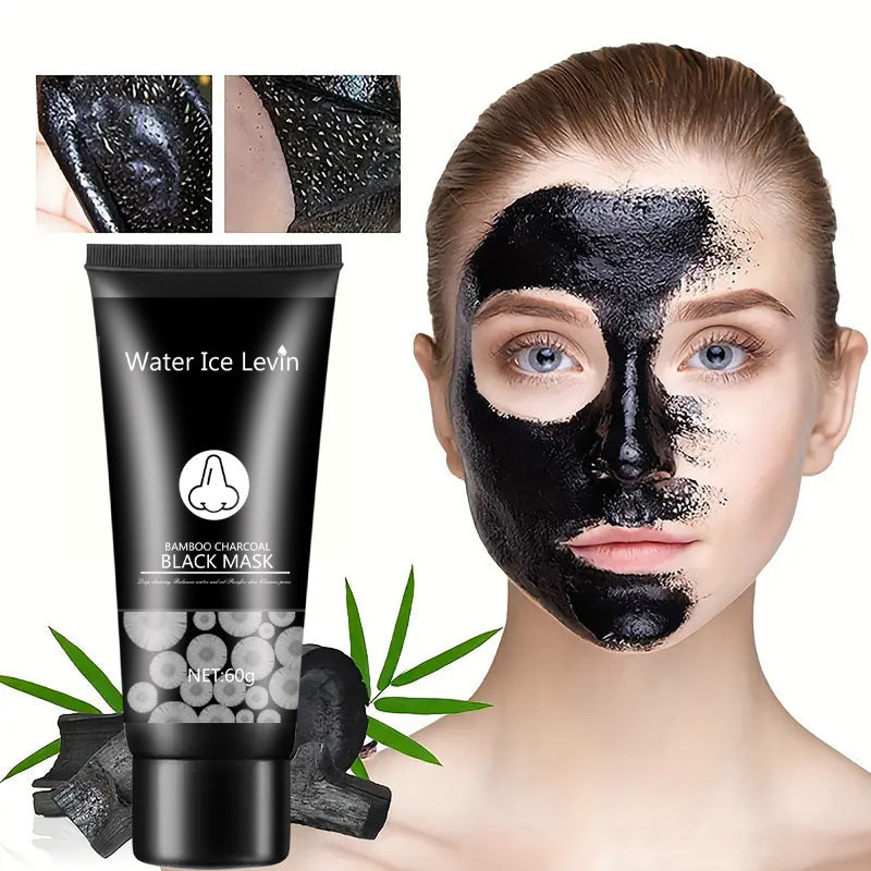 Revitalizing Bamboo Charcoal Facial Cleansing Mask - Deep Pore Minimizer, Effective Blackhead Remover, Gentle & Non-Irritating, Moisturizing Hibiscus Scent, Suitable for All Skin Types, Includes Pore Cleansing Strips for a Ra