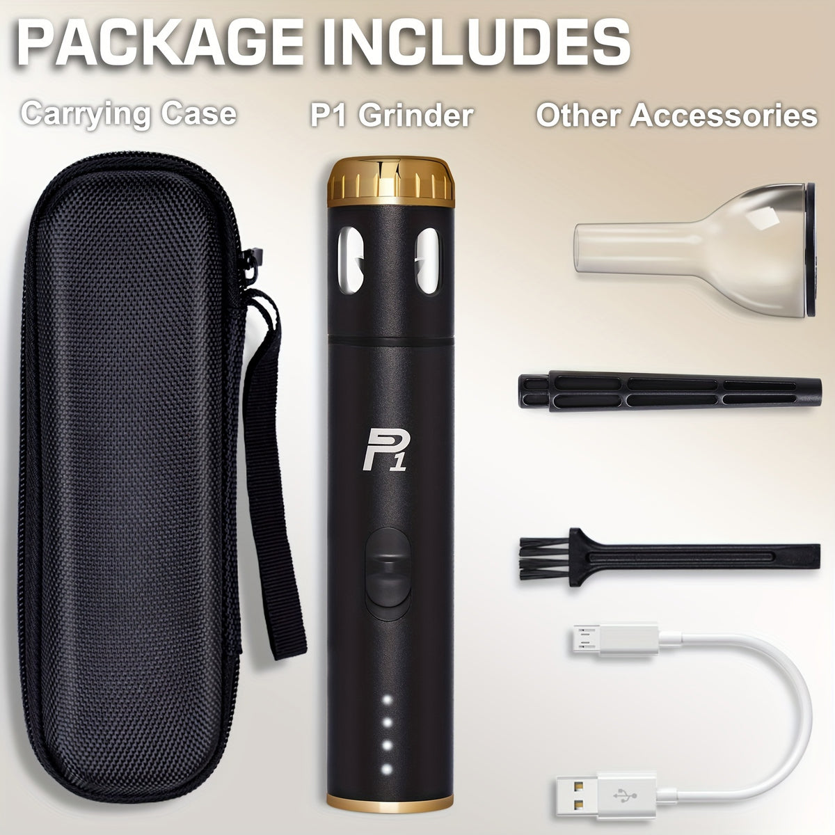 USB Rechargeable Electric Tobacco Herb Grinder 1pc with Quick Grinding, Cone Loader, Portable Storage Bag Included - Smoking Accessories