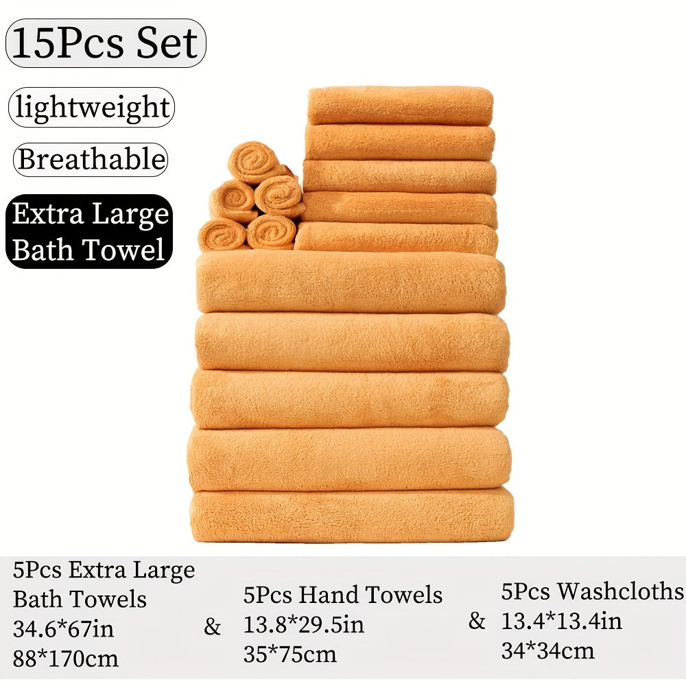 15pcs Ultra-Soft Microfiber Towel Set - Includes 300GSM Bath, Hand & Washcloths in Multiple Colors - Perfect for Home & Hotel Showers