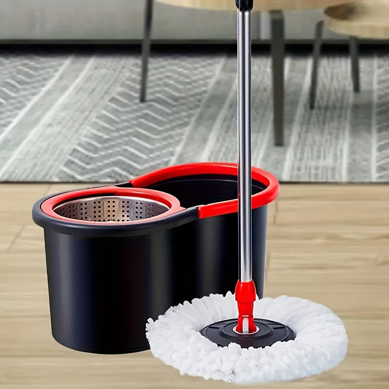 Mop Bucket Set, Rotating Mop And Bucket And Squeezer Set, 360 ° Rotating Mop Bucket System, with 3 Ultra-fine Fiber Mop Replacement Heads And 61 Inch Stainless Steel Adjustable Handle, Suitable for Store Floor Cleaning, Chri