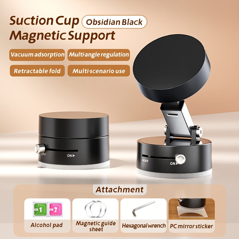 1pc Metal Vacuum Magnetic Suction Phone Holder, Strong Suction Cup Mount for Home, Car, Kitchen, Bathroom - Stable and Firm Grip, Home Gadget Organizer | Modern Phone Holder | Quality Suction Attachment, Phone Suction Grip