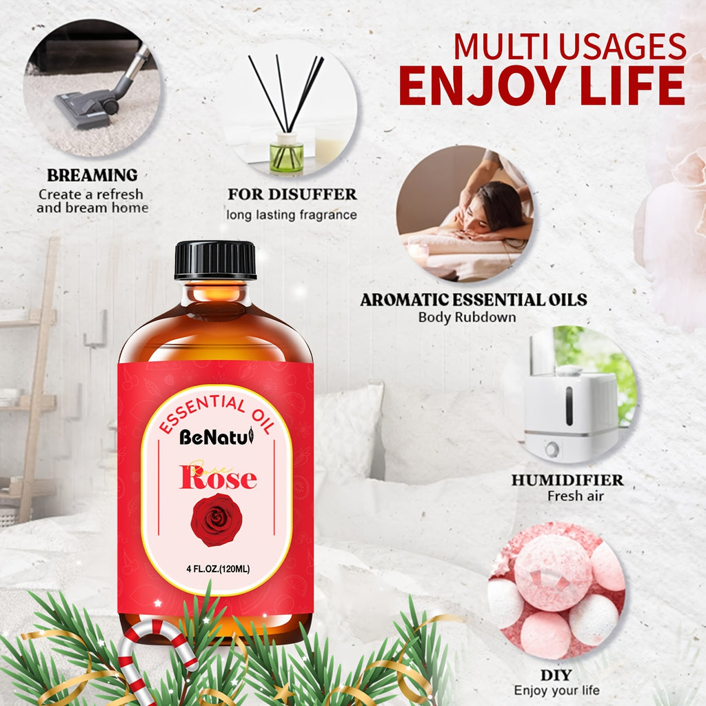 Benatu 4.06oz Rose Essential Oil Moisturize And Soothe Dry Skin-For Diffuser Essential Oil, Oil Diffuser, Essential Oil Diffuser-Valentine'S Day Gifts