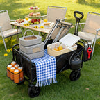 220LBS/ 450LBS/ 680LBS All Terrain Heavy Duty Folding Cart, Large Capacity Camper Suitable for Yard Shopping/ Sports/ Outdoor/ Gardening Equipment Handling, Black Multifunctional Utility Cart, Gardening Transport, Shopping Ca