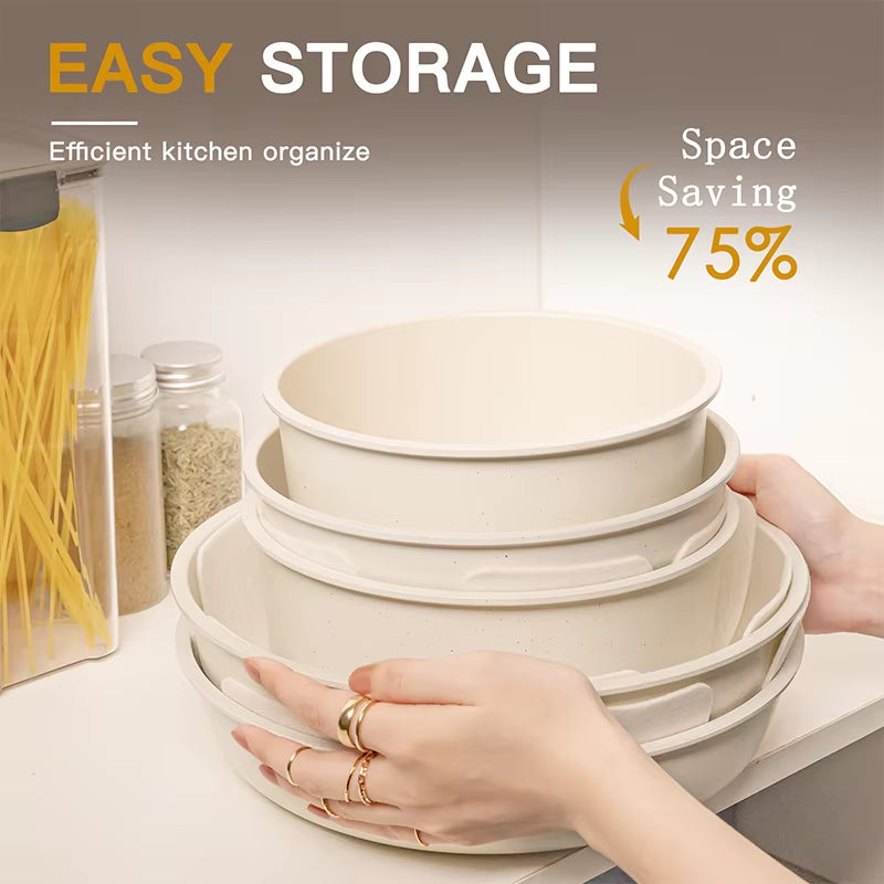 21-Piece Non-Stick Ceramic Cookware Set with Sensor Handles in Milky White