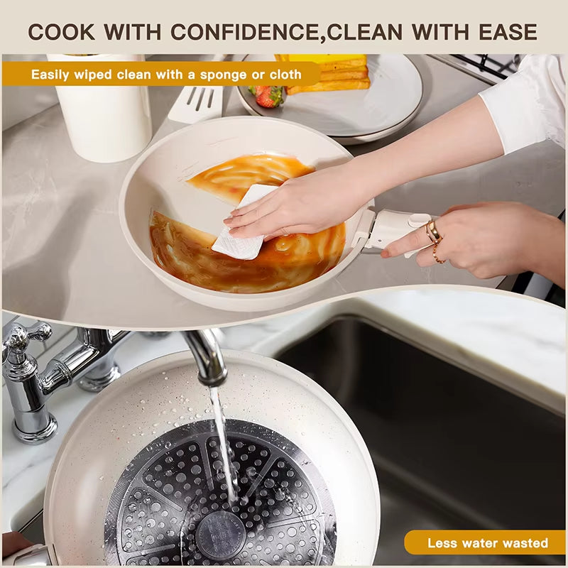 21-Piece Non-Stick Ceramic Cookware Set with Sensor Handles in Milky White