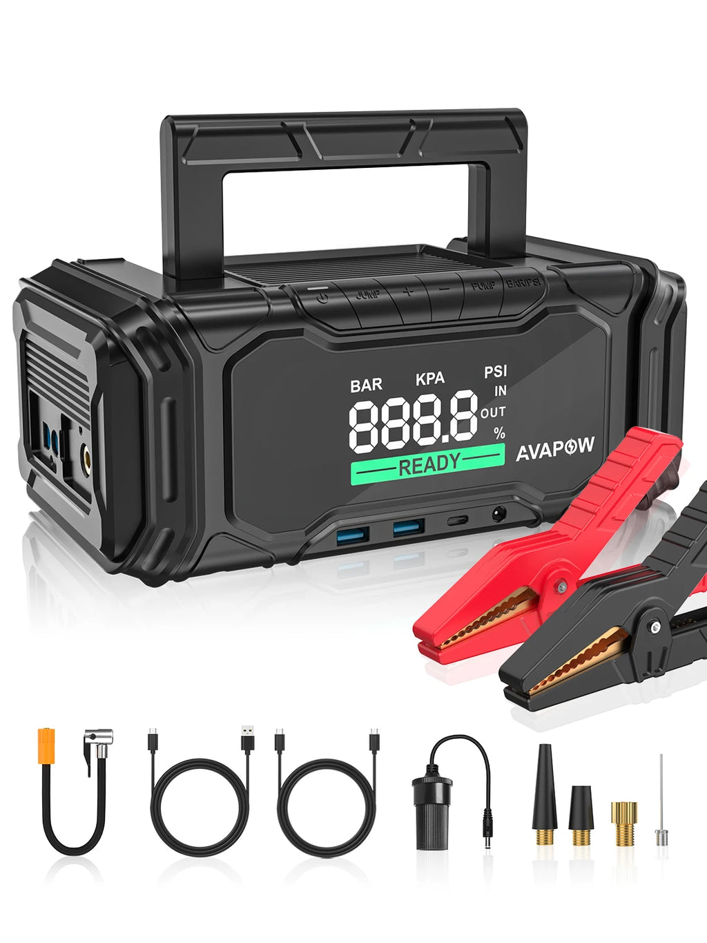 AVAPOW 3000A Car Battery Jump Starter with 150PSI Air Compressor, 12V Portable for 10L Gas/Diesel Engines