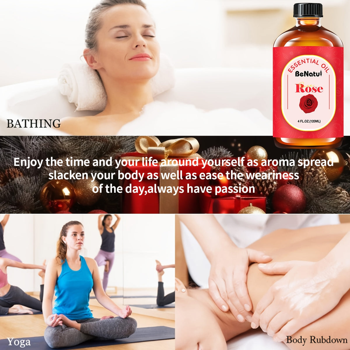 Benatu 4.06oz Rose Essential Oil Moisturize And Soothe Dry Skin-For Diffuser Essential Oil, Oil Diffuser, Essential Oil Diffuser-Valentine'S Day Gifts