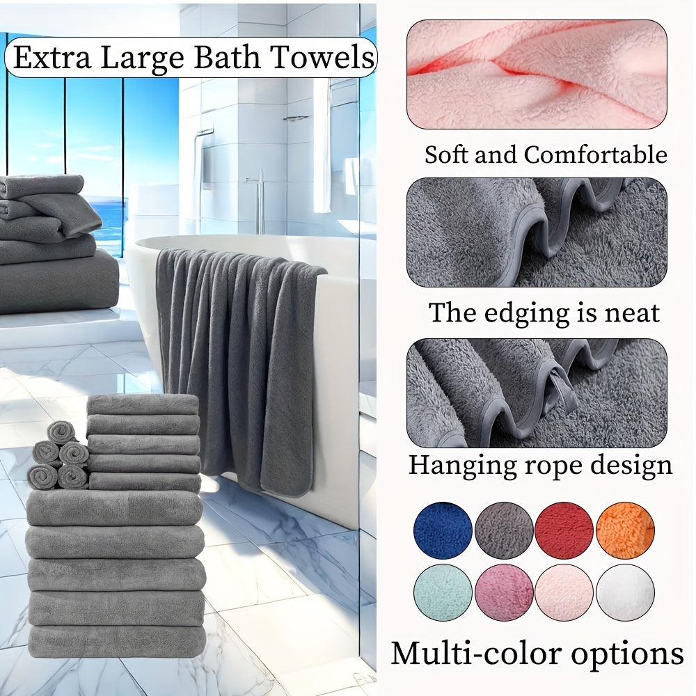 15pcs Ultra-Soft Microfiber Towel Set - Includes 300GSM Bath, Hand & Washcloths in Multiple Colors - Perfect for Home & Hotel Showers