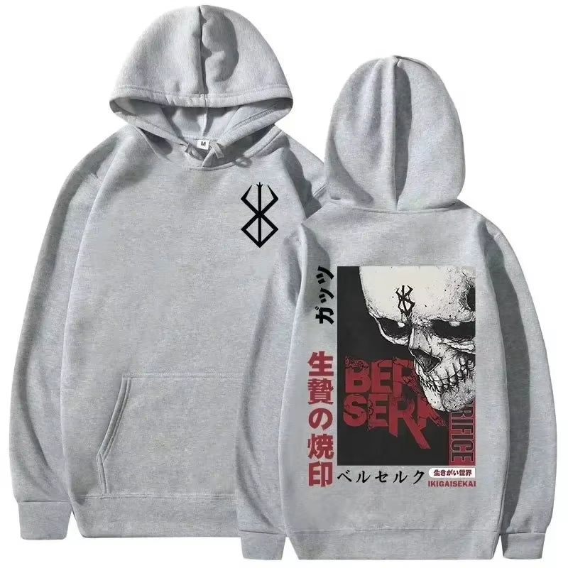 Men's Casual Oversized Hoodie - Anime Berserk Guts Graphic Print with Swordsman Casca and Brand of Sacrifice Zodd Design